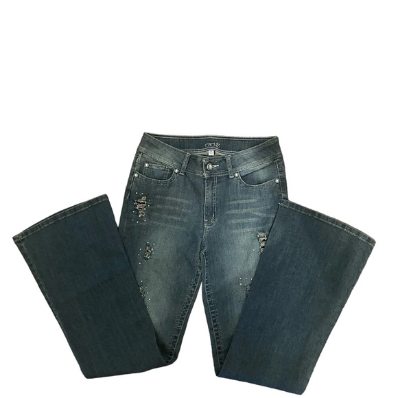 Cache Women’s Distressed Denim Flare Bottom Jeans -Size 10 - Picture 1 of 8